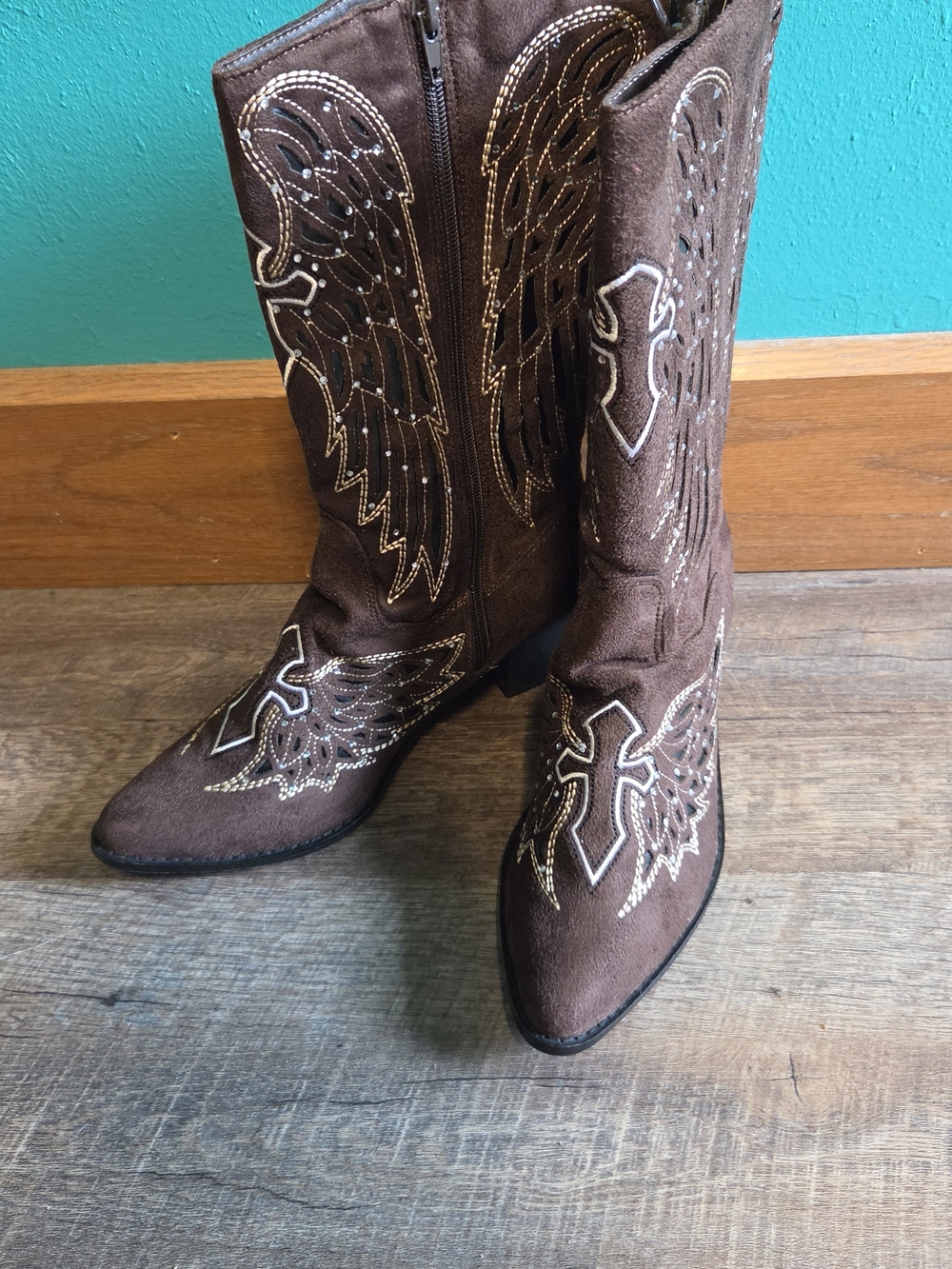 WB Atlas Brown Embroidered Western Knee-High Boots